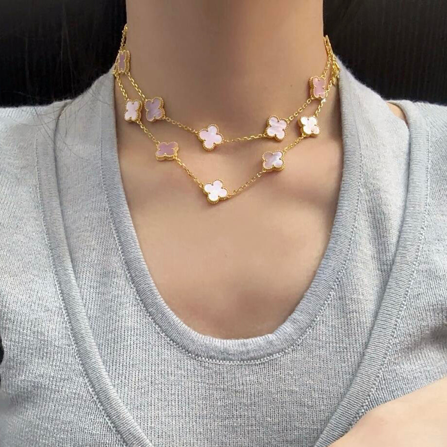[Plus&Max]CLOVER 20 MOTIFS PINK MOP NECKLACE
