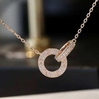 [Plus&Max]LOVE 7.6MM NECKLACE ROSE GOLD AND SILVER  FULL DIAMOND