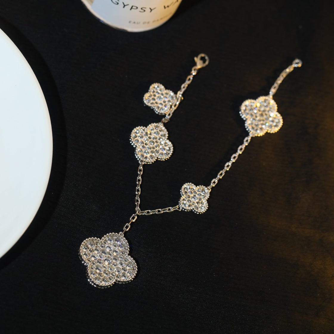 [Plus&Max]CLOVER BRACELET 5 MOTIF SILVER DIAMOND PAVED