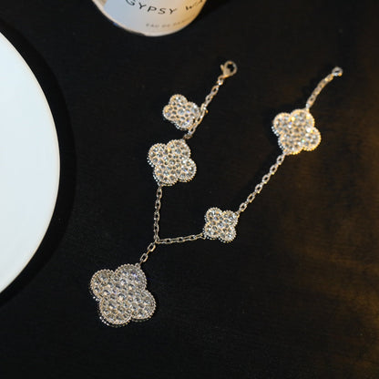 [Plus&Max]CLOVER BRACELET 5 MOTIF SILVER DIAMOND PAVED