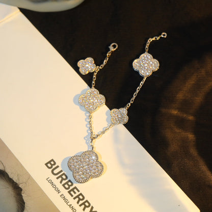 [Plus&Max]CLOVER BRACELET 5 MOTIF SILVER DIAMOND PAVED