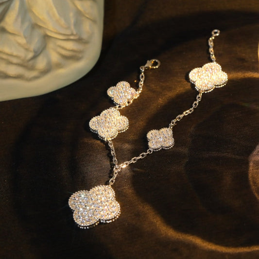 [Plus&Max]CLOVER BRACELET 5 MOTIF SILVER DIAMOND PAVED