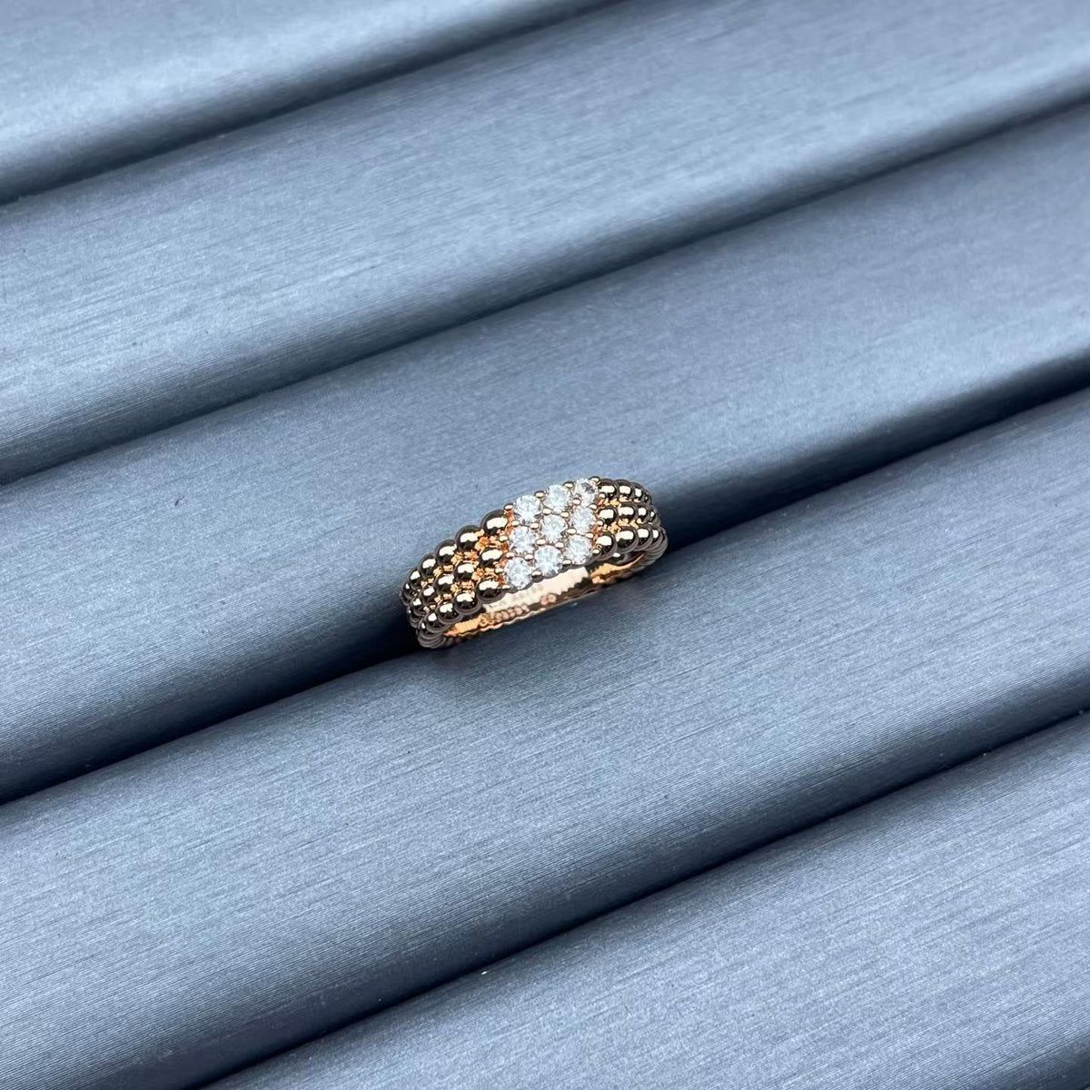 [Plus&Max]NARROW BEADED RING WITH DIAMONDS