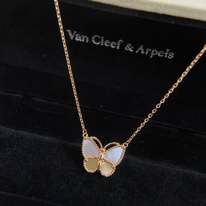 [Plus&Max]NEW ROSE GOLD WHITE MOTHER OF PEARL BUTTERFLY NECKLACE