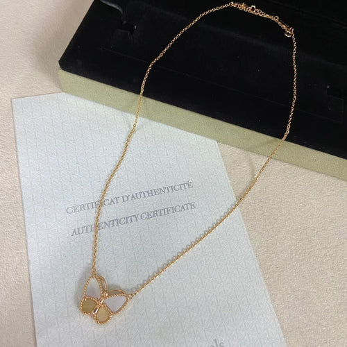 [Plus&Max]NEW ROSE GOLD WHITE MOTHER OF PEARL BUTTERFLY NECKLACE