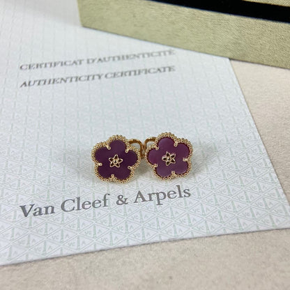 [Plus&Max]NEW PURPLE PLUM FRAGRANCE PLUM BLOSSOM GOLD EARRINGS