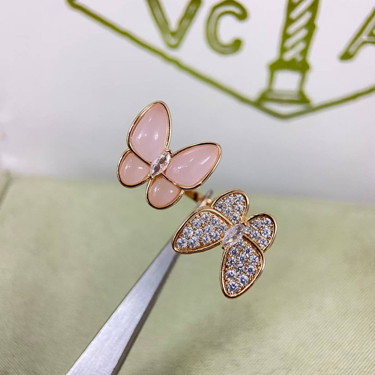 [Plus&Max]TWIN BUTTERFLY NEW DIAMOND & PINK BUTTERFLY RING