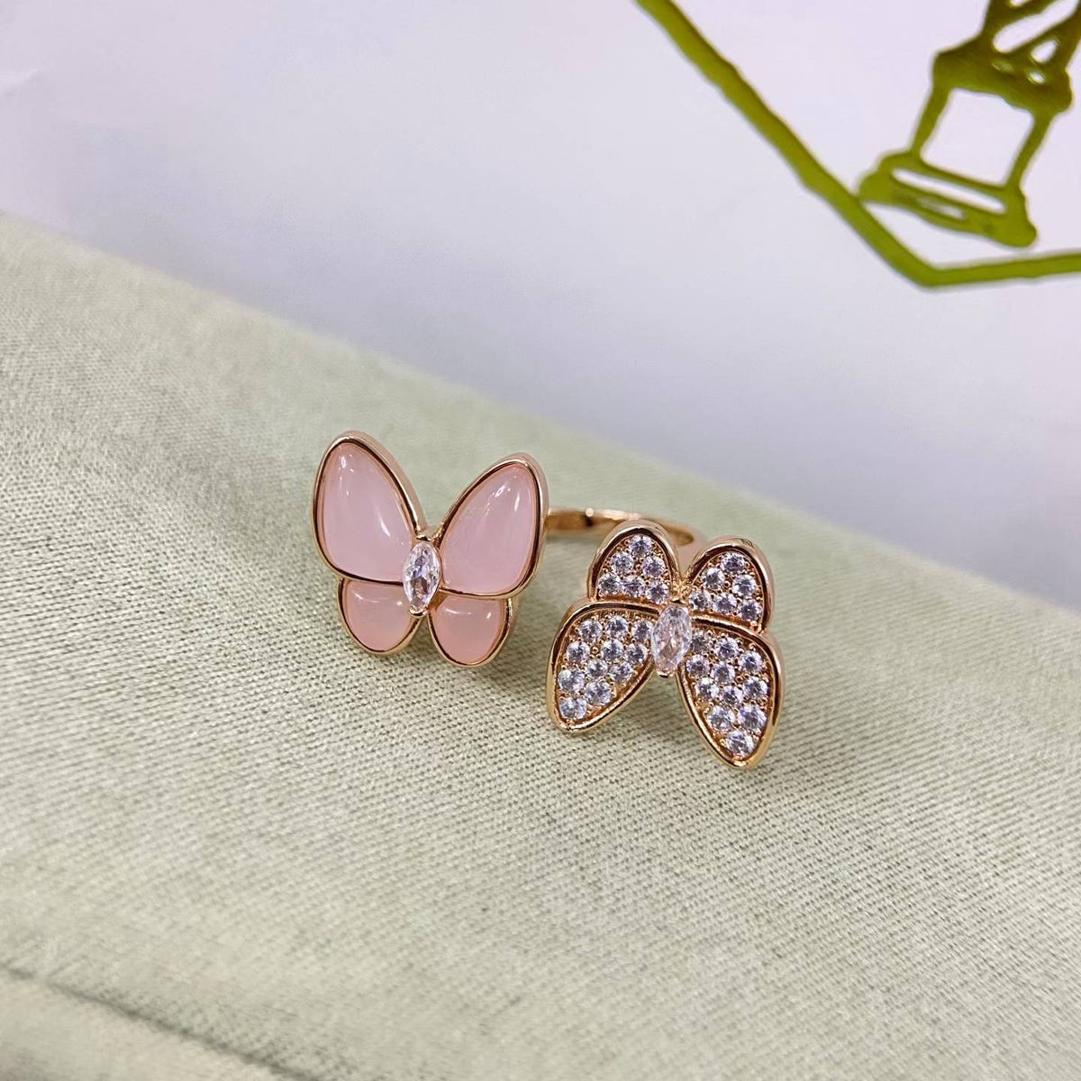 [Plus&Max]TWIN BUTTERFLY NEW DIAMOND & PINK BUTTERFLY RING