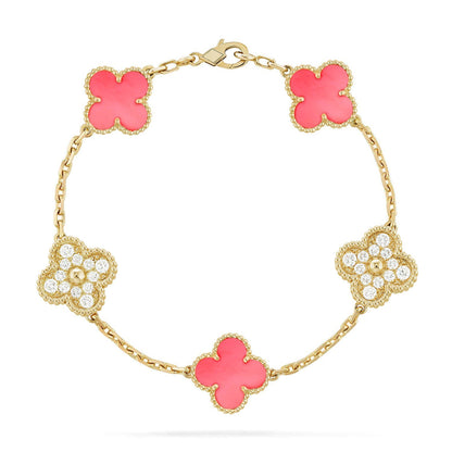 [Plus&Max]LUCKY CLOVER 5-MOTIF BRACELET - PINK MOTHER-OF-PEARL COLLECTION