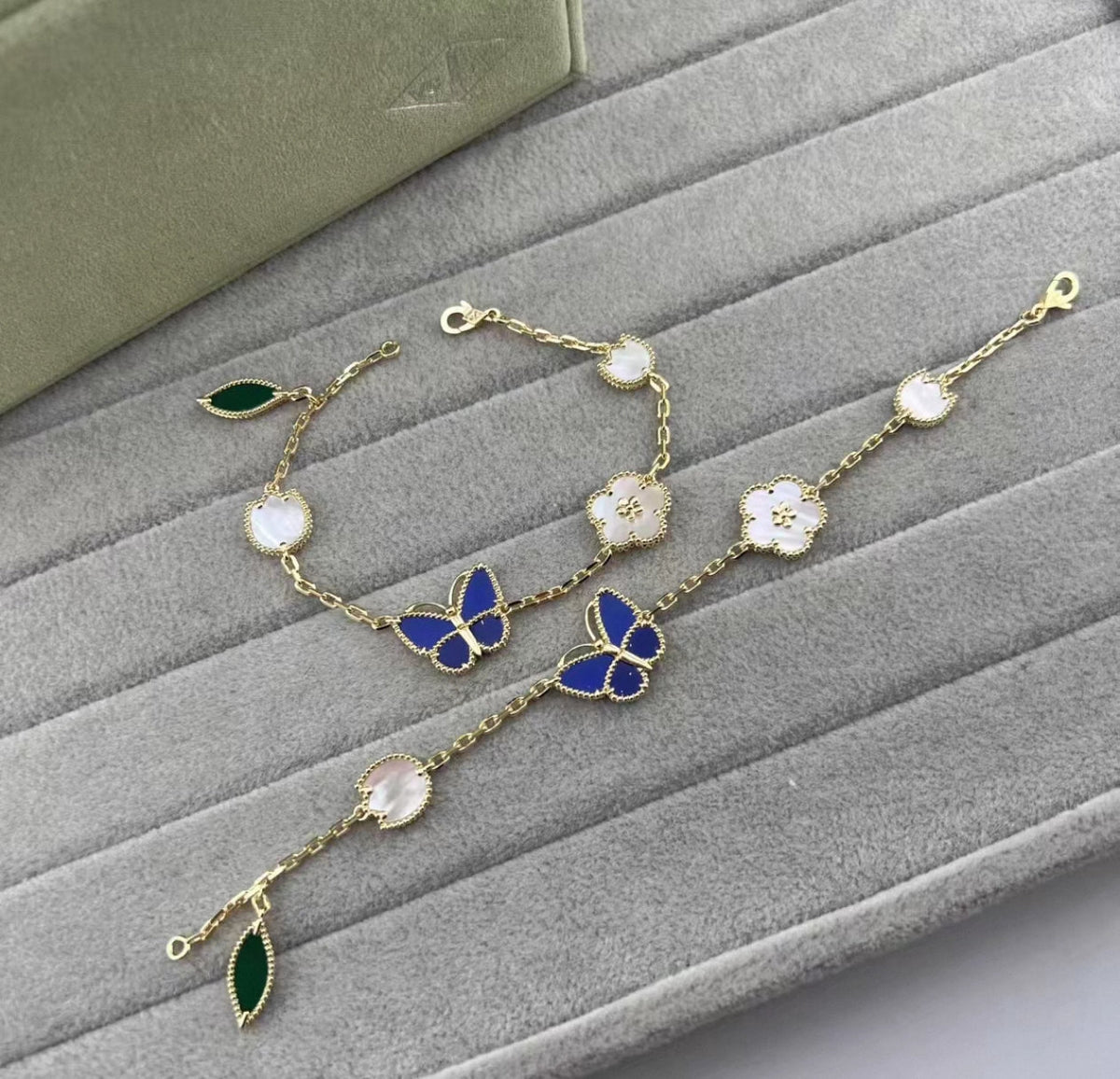 [Plus&Max ]LUCKY SPRING GOLD BLUESTONE WHITE MOTHER-OF-PEARL BRACELET