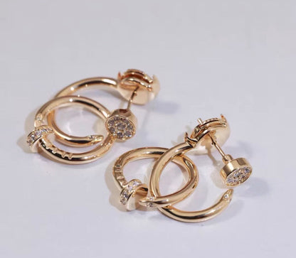 [Plus&Max]NAIL COLLECTION DIAMOND SET DOUBLE HOOP EARRINGS