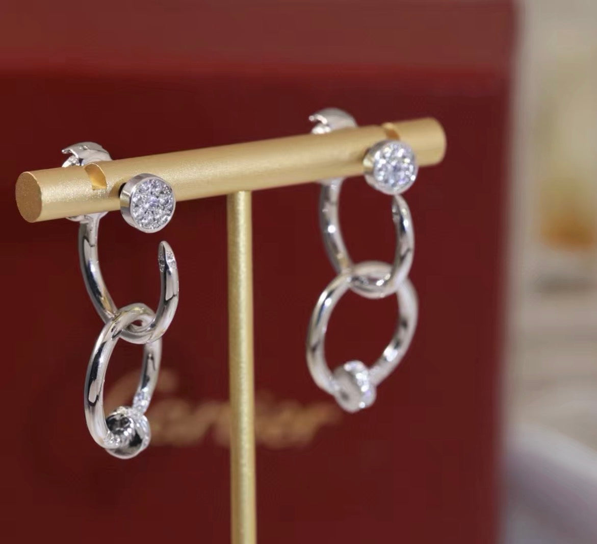 [Plus&Max]NAIL COLLECTION DIAMOND SET DOUBLE HOOP EARRINGS