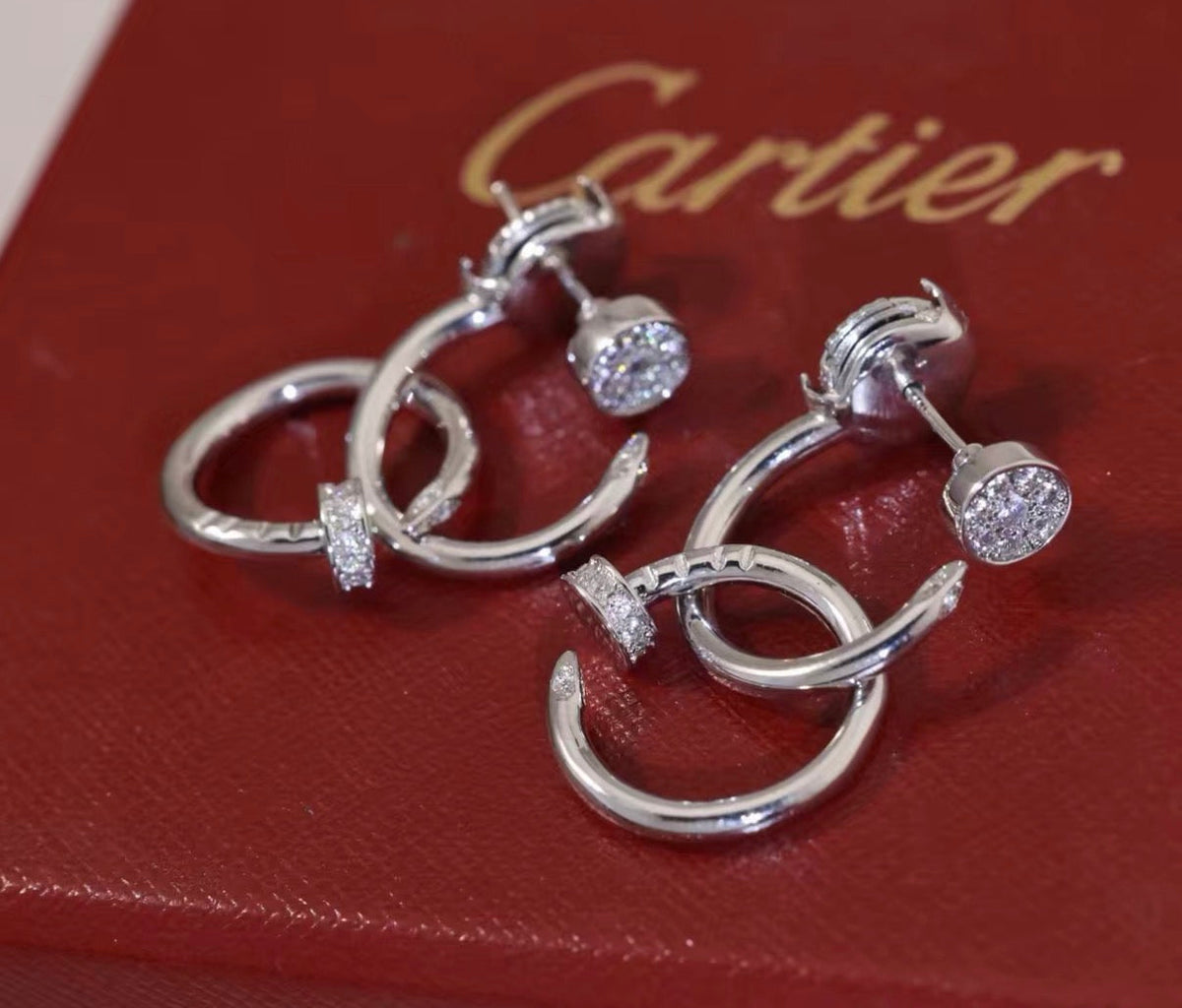 [Plus&Max]NAIL COLLECTION DIAMOND SET DOUBLE HOOP EARRINGS