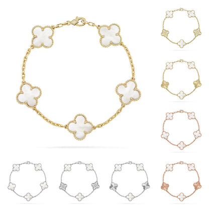 [Plus&Max]LUCKY CLOVER 5-MOTIF BRACELET - WHITE MOTHER-OF-PEARL COLLECTION