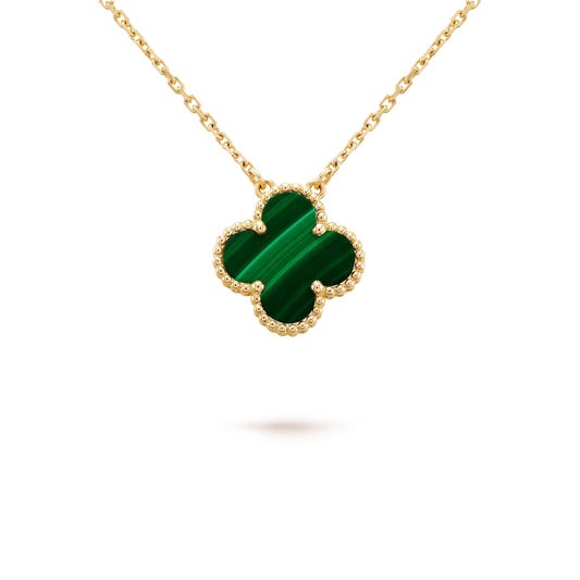 [Plus&Max]CLOVER 15MM MALACHITE SINGLE FLOWER  NECKLACE