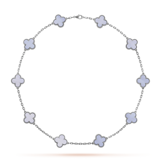 [Plus&Max]CLOVER 10 MOTIFS BLUE CHALCEDONY NECKLACE