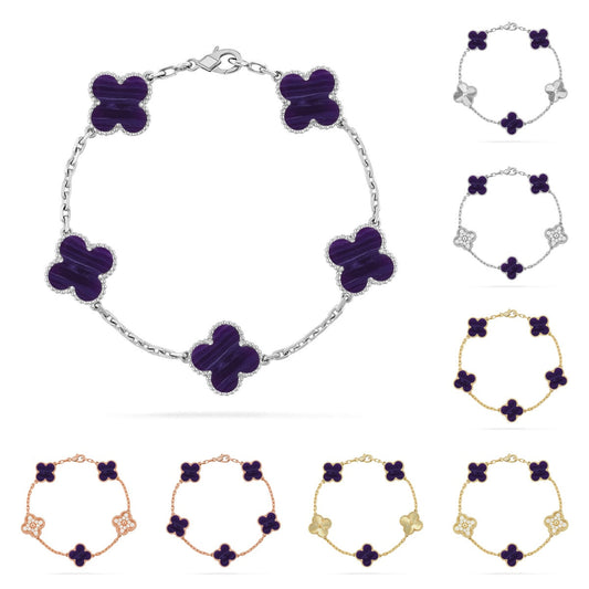 [Plus&Max]LUCKY CLOVER 5-MOTIF BRACELET - CHAROITE COLLECTION