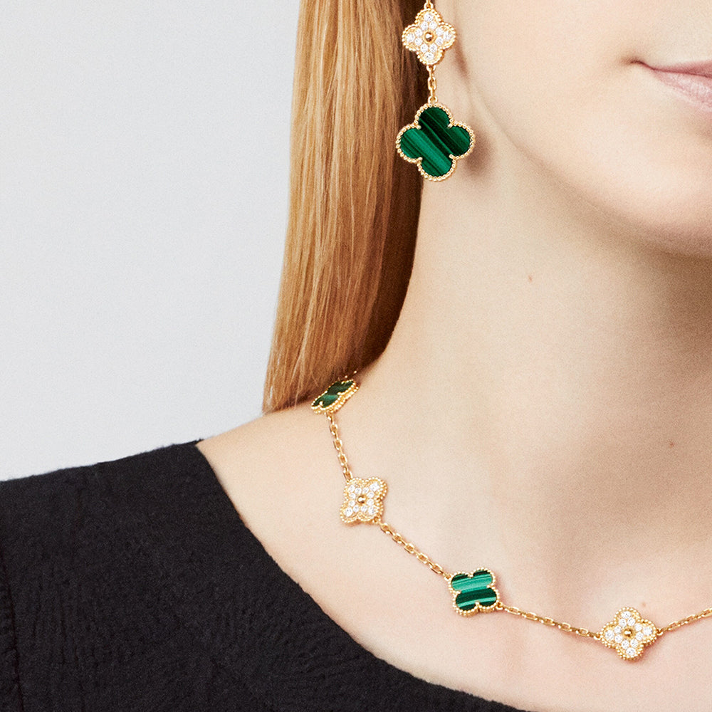 [Plus&Max]CLOVER 10 MOTIFS MALACHITE DIAMOND NECKLACE