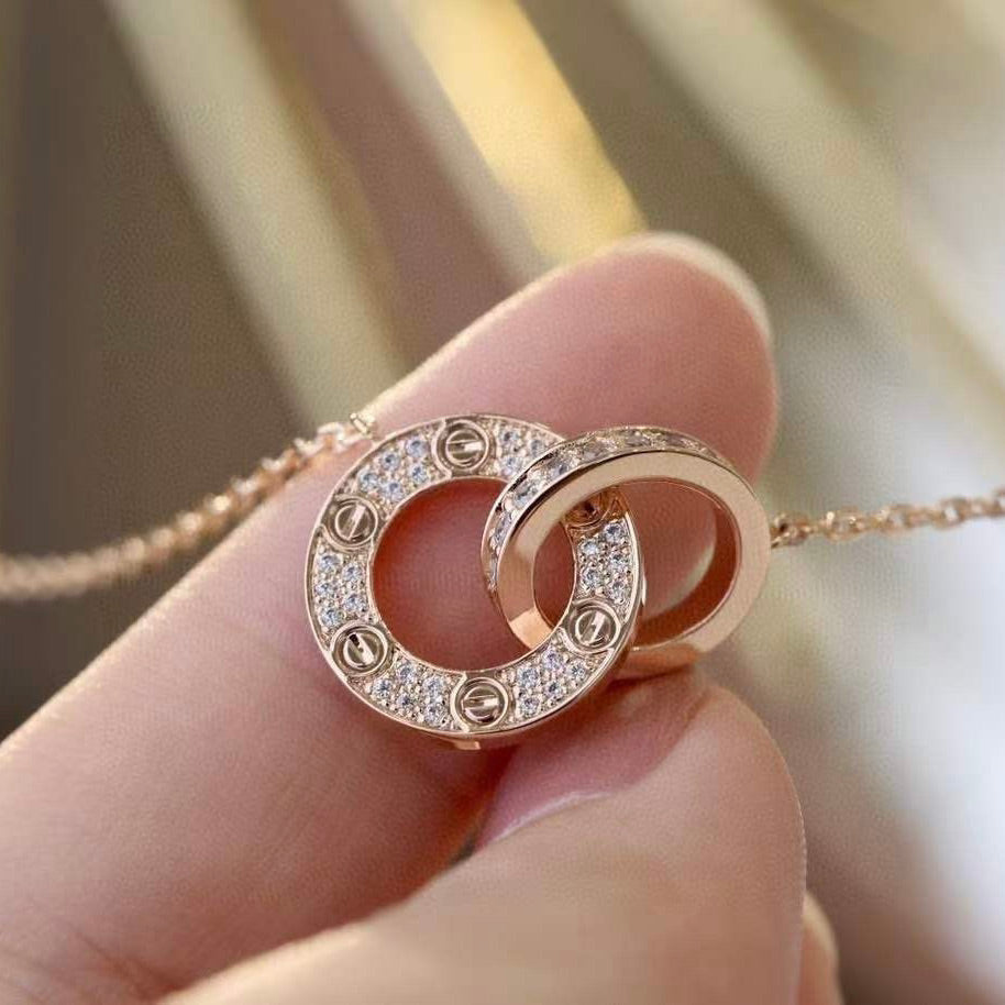 [Plus&Max]LOVE 7.6MM NECKLACE ROSE GOLD AND SILVER  FULL DIAMOND