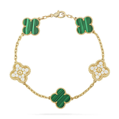 [Plus&Max]LUCKY CLOVER 5-MOTIF BRACELET - MALACHITE COLLECTION