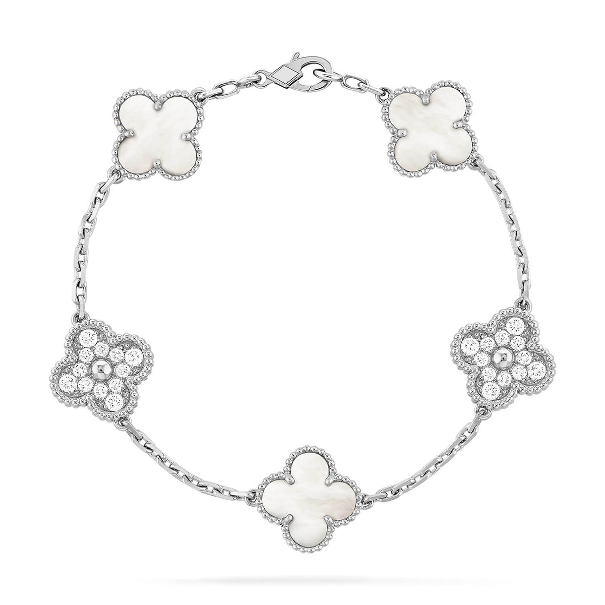 [Plus&Max]LUCKY CLOVER 5-MOTIF BRACELET - WHITE MOTHER-OF-PEARL COLLECTION