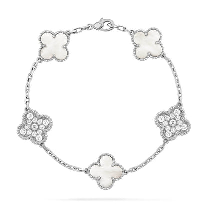 [Plus&Max]LUCKY CLOVER 5-MOTIF BRACELET - WHITE MOTHER-OF-PEARL COLLECTION