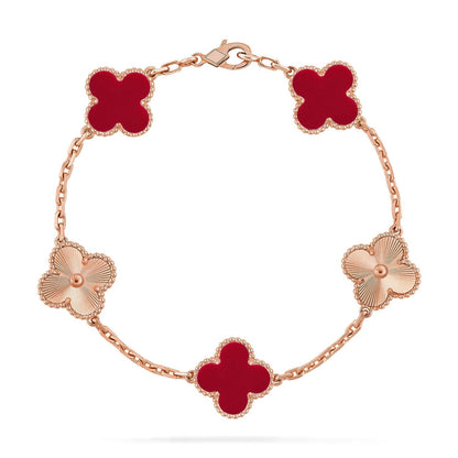[Plus&Max]LUCKY CLOVER 5-MOTIF BRACELET - RED CARNELIAN COLLECTION