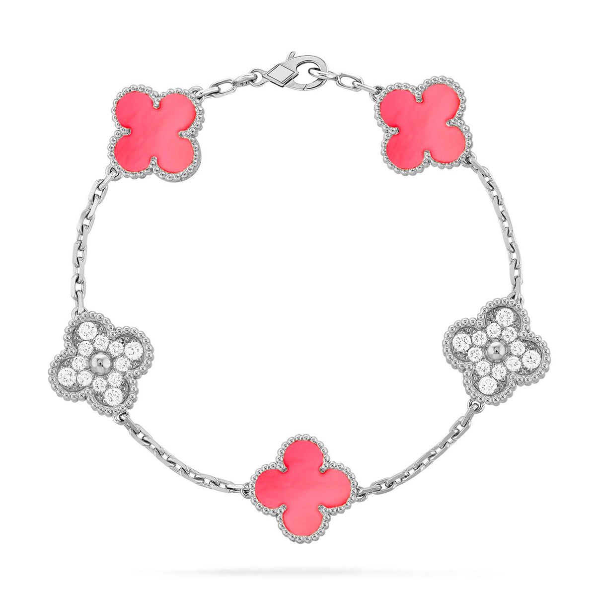 [Plus&Max]LUCKY CLOVER 5-MOTIF BRACELET - PINK MOTHER-OF-PEARL COLLECTION