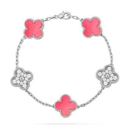 [Plus&Max]LUCKY CLOVER 5-MOTIF BRACELET - PINK MOTHER-OF-PEARL COLLECTION