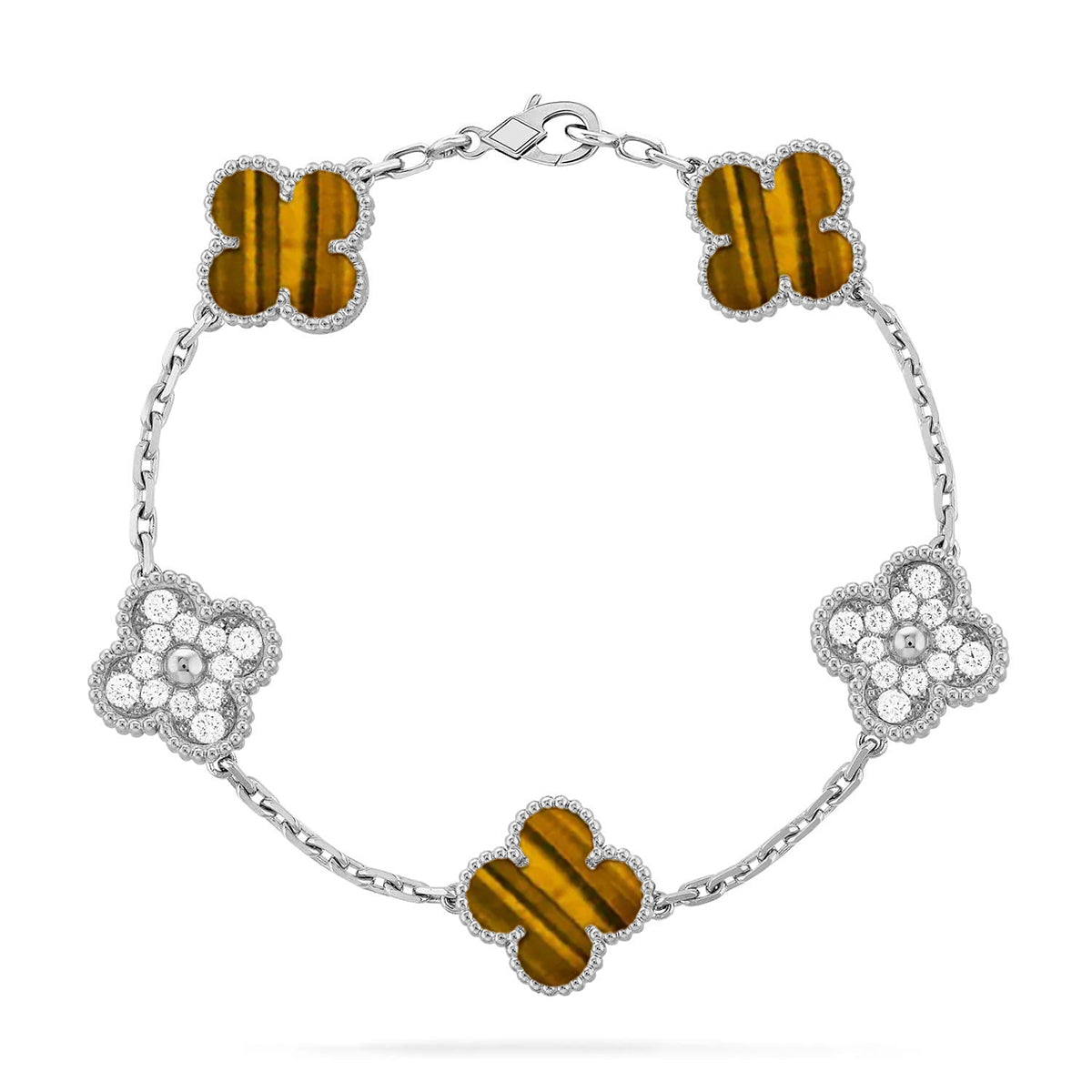 [Plus&Max]LUCKY CLOVER 5-MOTIF BRACELET -  TIGER’S EYE COLLECTION