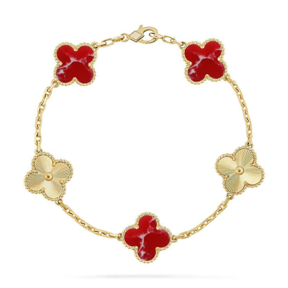 [Plus&Max]LUCKY CLOVER 5-MOTIF BRACELET - RED LARIMAR COLLECTION