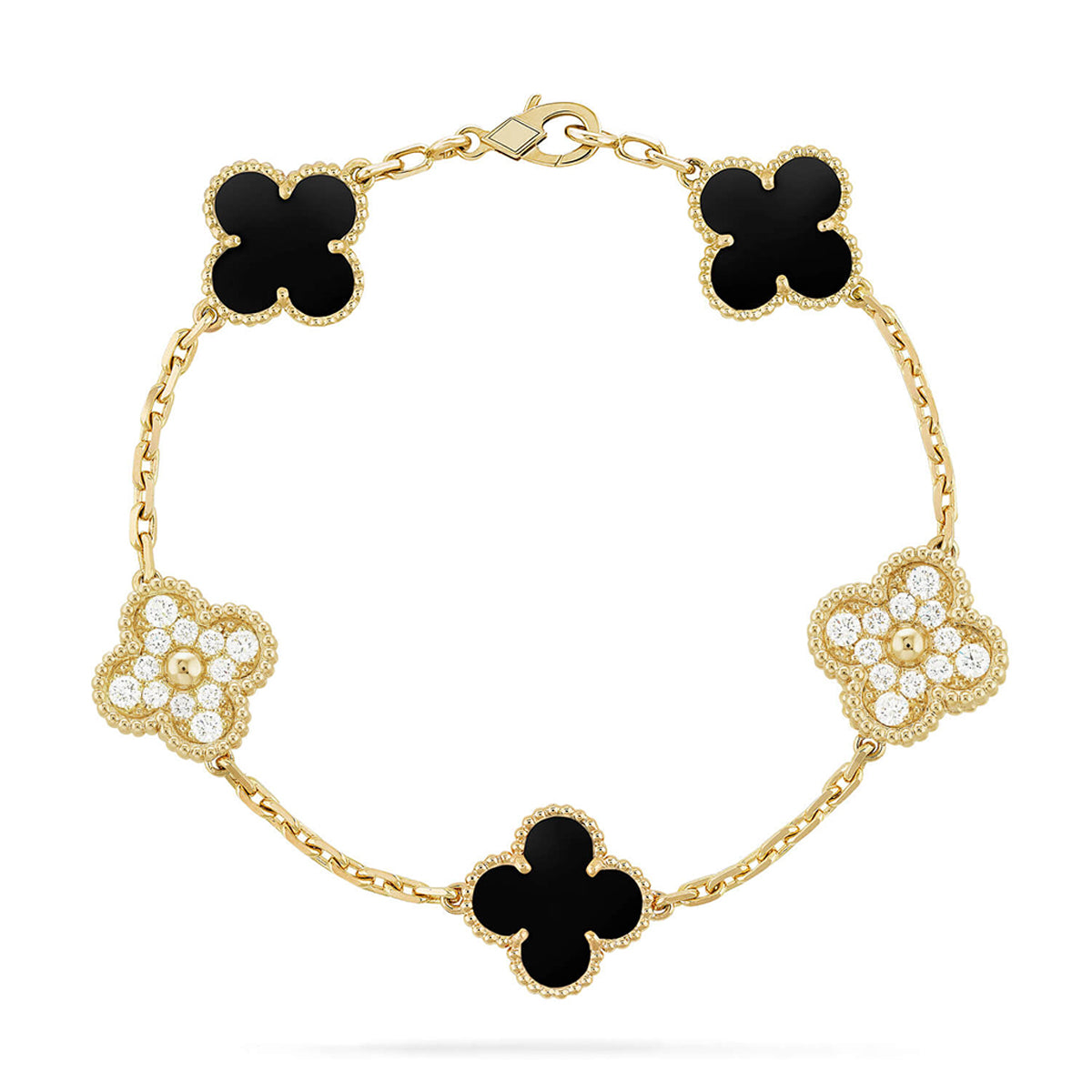 [Plus&Max]LUCKY CLOVER 5-MOTIF BRACELET - BLACK OXNY COLLECTION