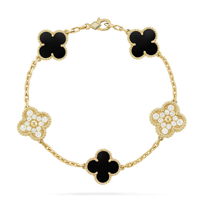 [Plus&Max]LUCKY CLOVER 5-MOTIF BRACELET - BLACK OXNY COLLECTION