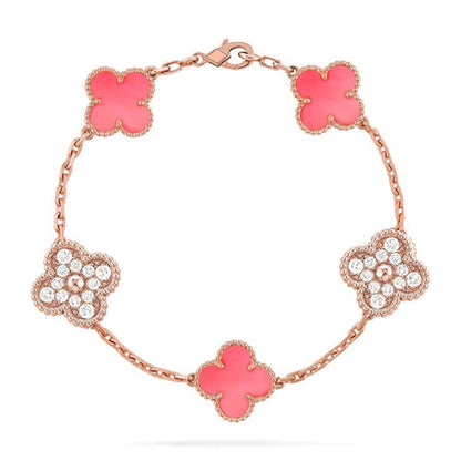 [Plus&Max]LUCKY CLOVER 5-MOTIF BRACELET - PINK MOTHER-OF-PEARL COLLECTION