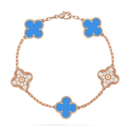 [Plus&Max]LUCKY CLOVER 5-MOTIF BRACELET - BLUE AGATE COLLECTION