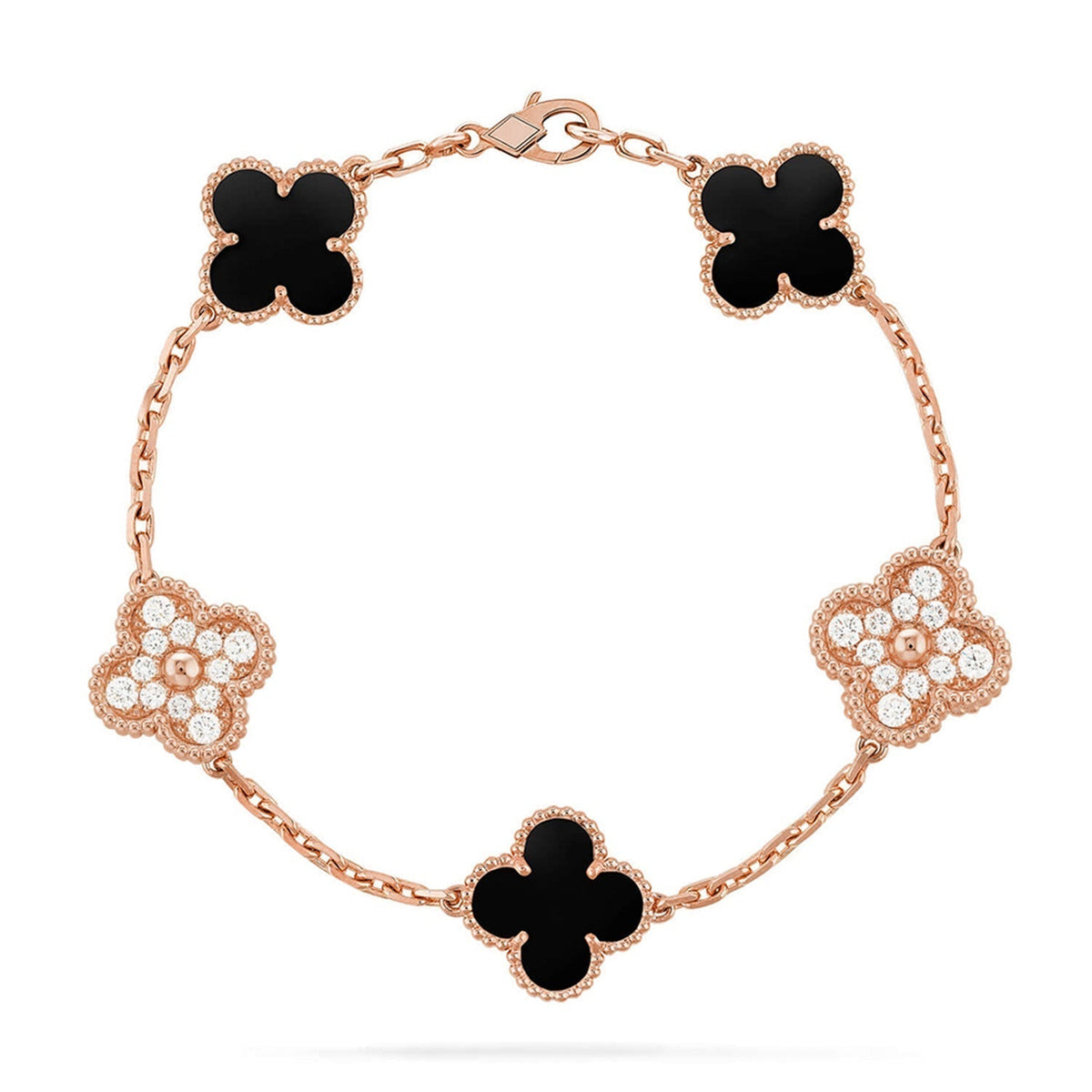 [Plus&Max]LUCKY CLOVER 5-MOTIF BRACELET - BLACK OXNY COLLECTION
