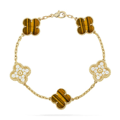 [Plus&Max]LUCKY CLOVER 5-MOTIF BRACELET -  TIGER’S EYE COLLECTION