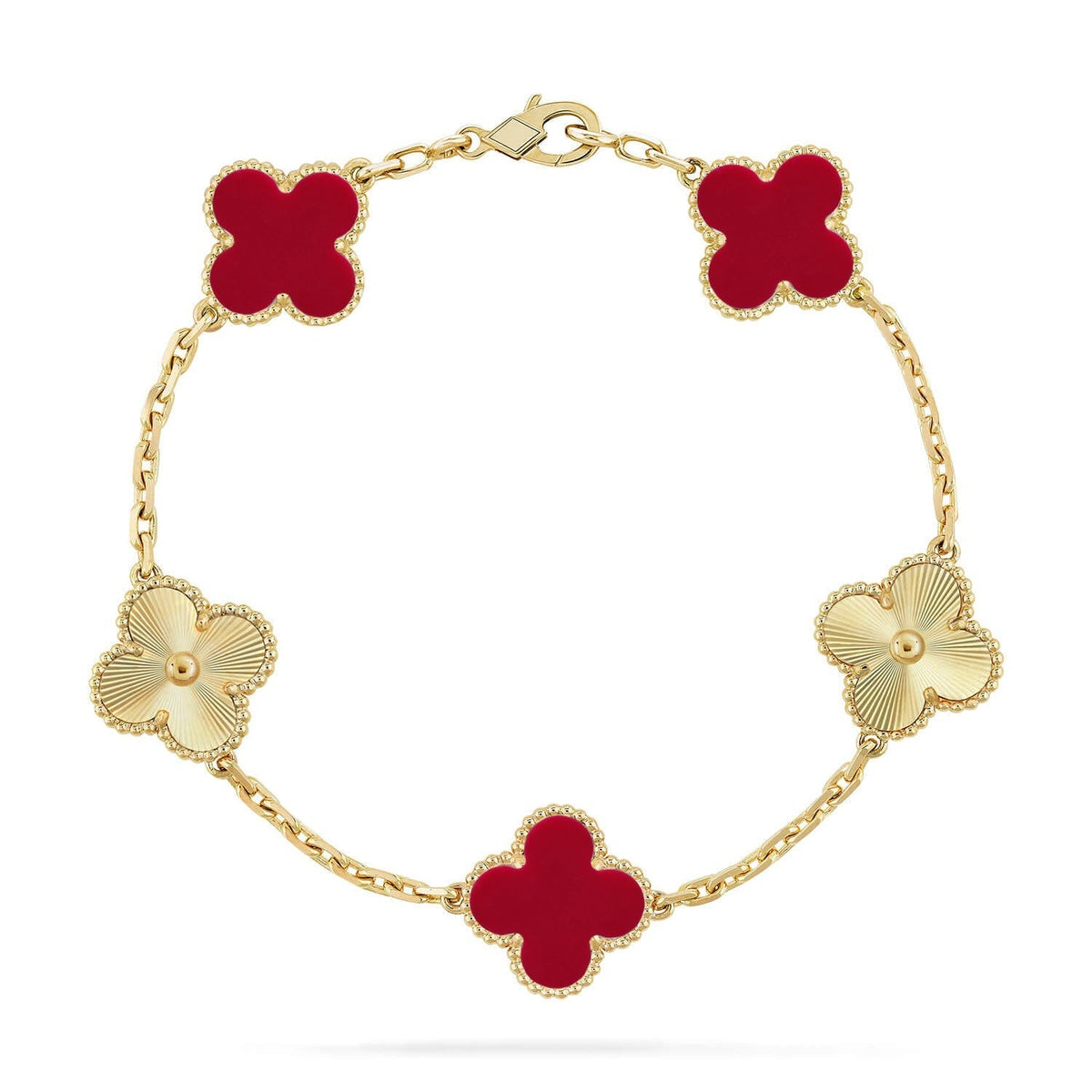 [Plus&Max]LUCKY CLOVER 5-MOTIF BRACELET - RED CARNELIAN COLLECTION