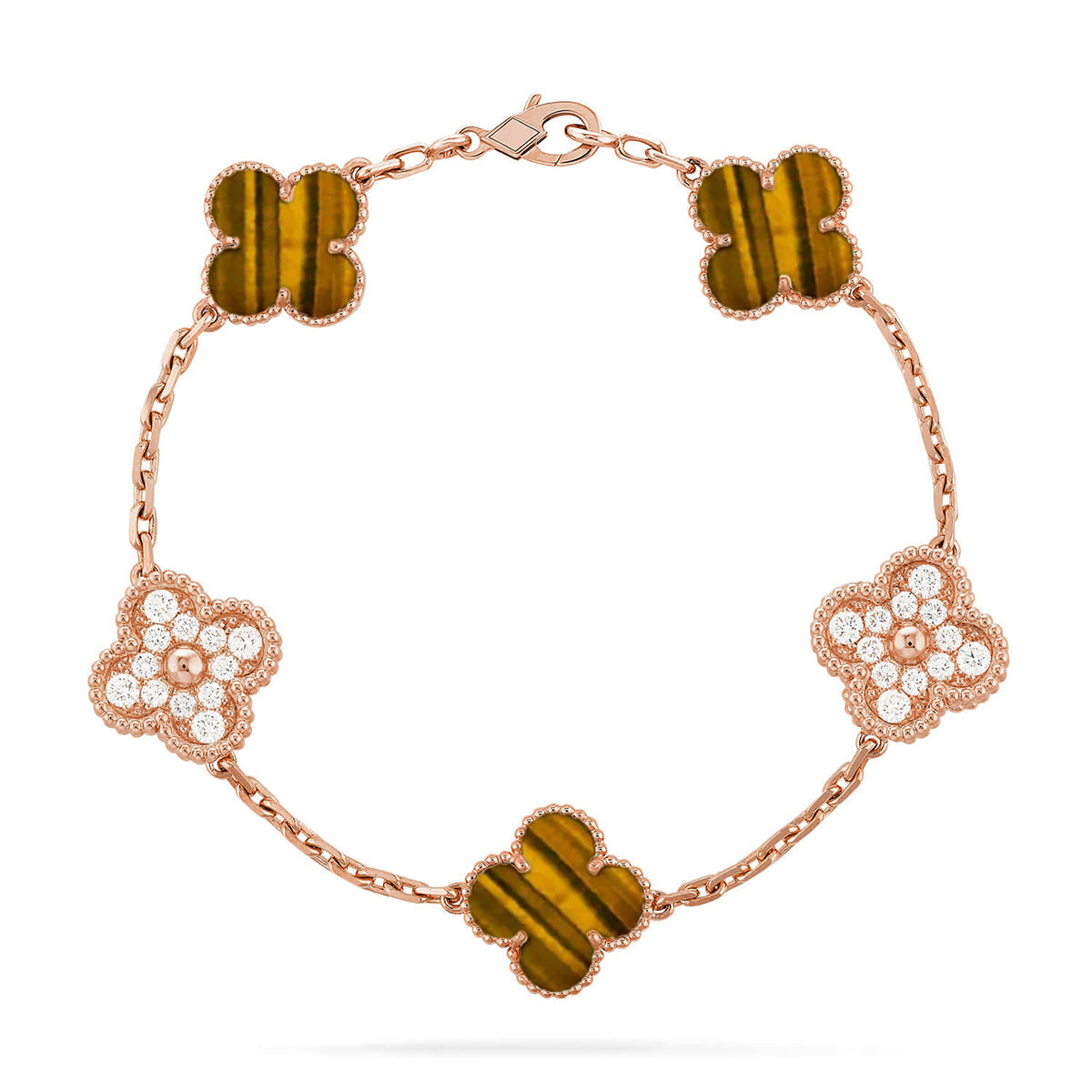 [Plus&Max]LUCKY CLOVER 5-MOTIF BRACELET -  TIGER’S EYE COLLECTION