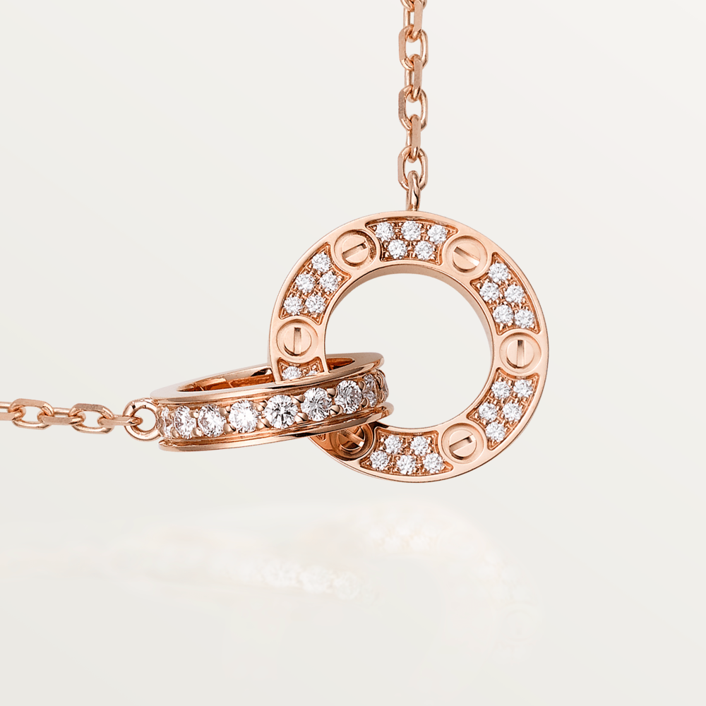 [Plus&Max]LOVE 7.6MM NECKLACE ROSE GOLD AND SILVER  FULL DIAMOND