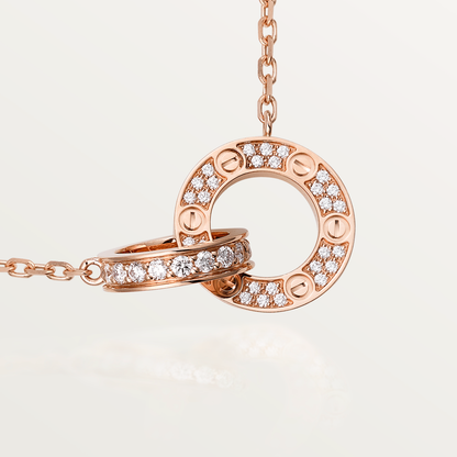 [Plus&Max]LOVE 7.6MM NECKLACE ROSE GOLD AND SILVER  FULL DIAMOND