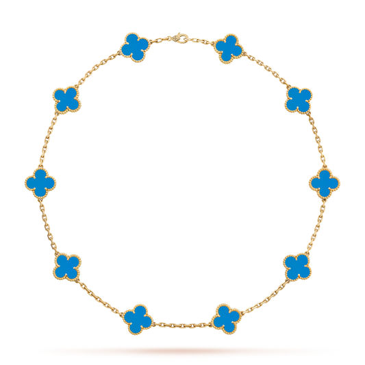 [Plus&Max]CLOVER 10 MOTIFS BLUE AGATE NECKLACE