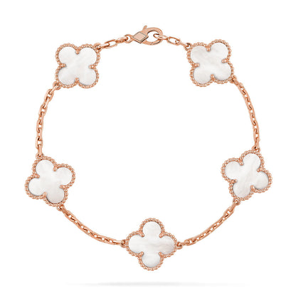 [Plus&Max]LUCKY CLOVER 5-MOTIF BRACELET - WHITE MOTHER-OF-PEARL COLLECTION