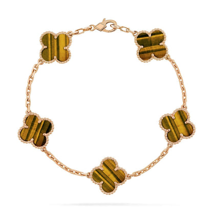 [Plus&Max]LUCKY CLOVER 5-MOTIF BRACELET -  TIGER’S EYE COLLECTION