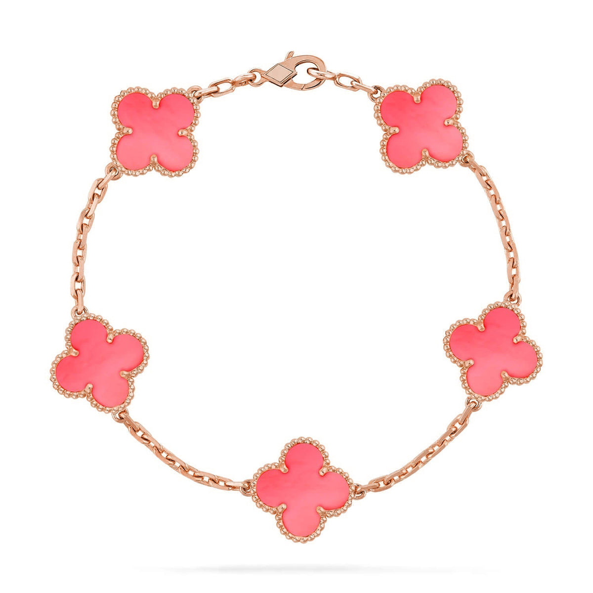 [Plus&Max]LUCKY CLOVER 5-MOTIF BRACELET - PINK MOTHER-OF-PEARL COLLECTION