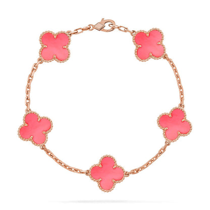 [Plus&Max]LUCKY CLOVER 5-MOTIF BRACELET - PINK MOTHER-OF-PEARL COLLECTION