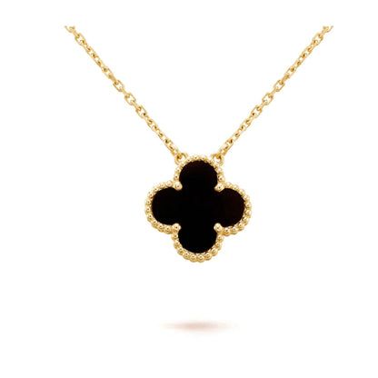 [Plus&Max]CLOVER 15MM BLACK ONYX SINGLE FLOWER NECKLACE