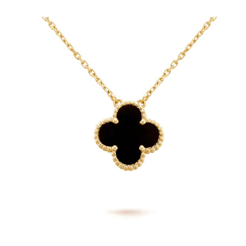 [Plus&Max]CLOVER 15MM BLACK ONYX SINGLE FLOWER NECKLACE