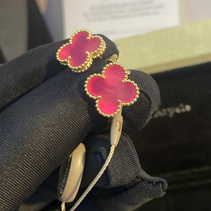 [Plus&Max]NEW CLOVER 15MM PINK ENAMEL STUD EARRINGS