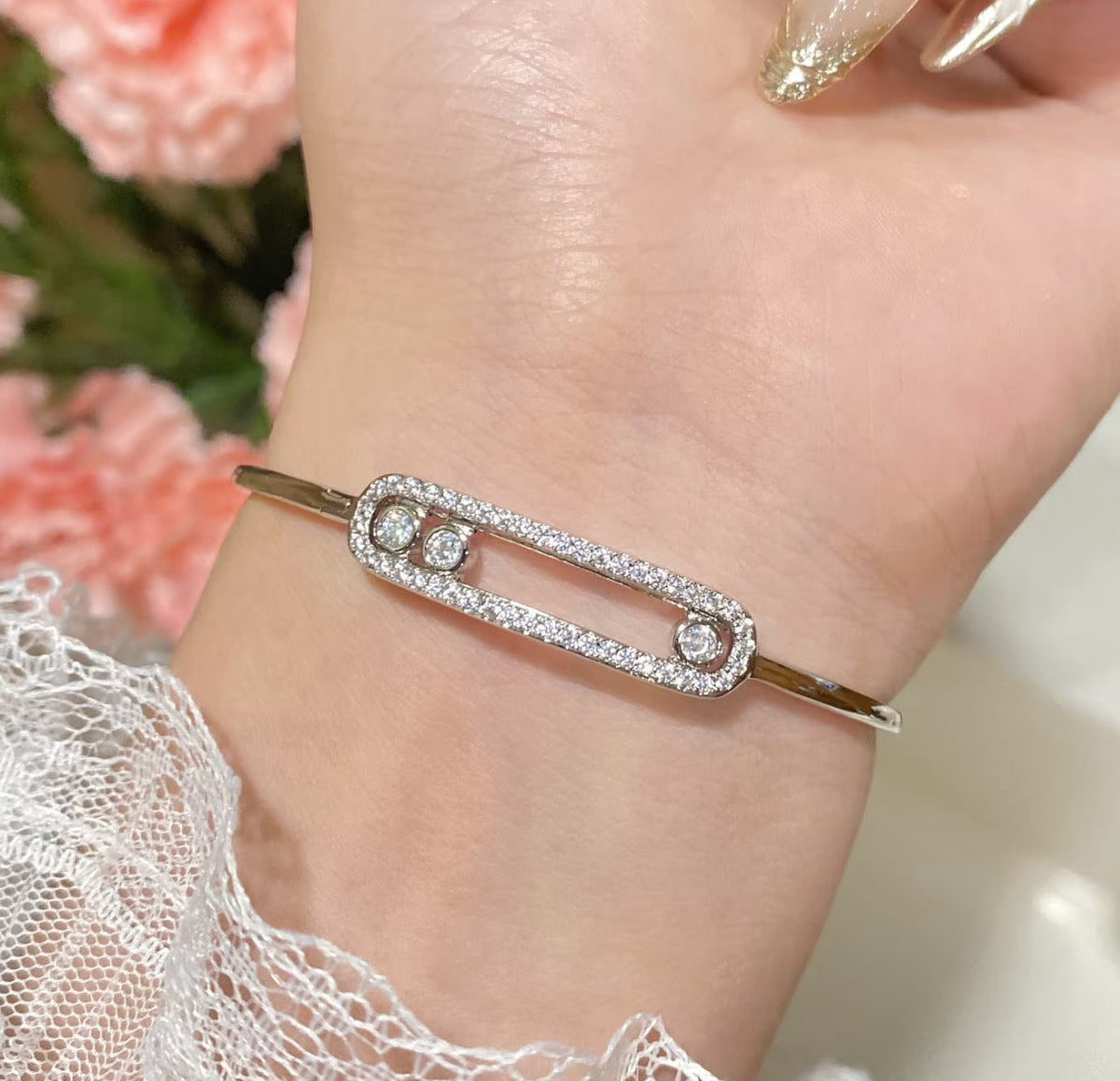 [Plus&Max]Move Pavé Diamond Bangle Bracelet M
